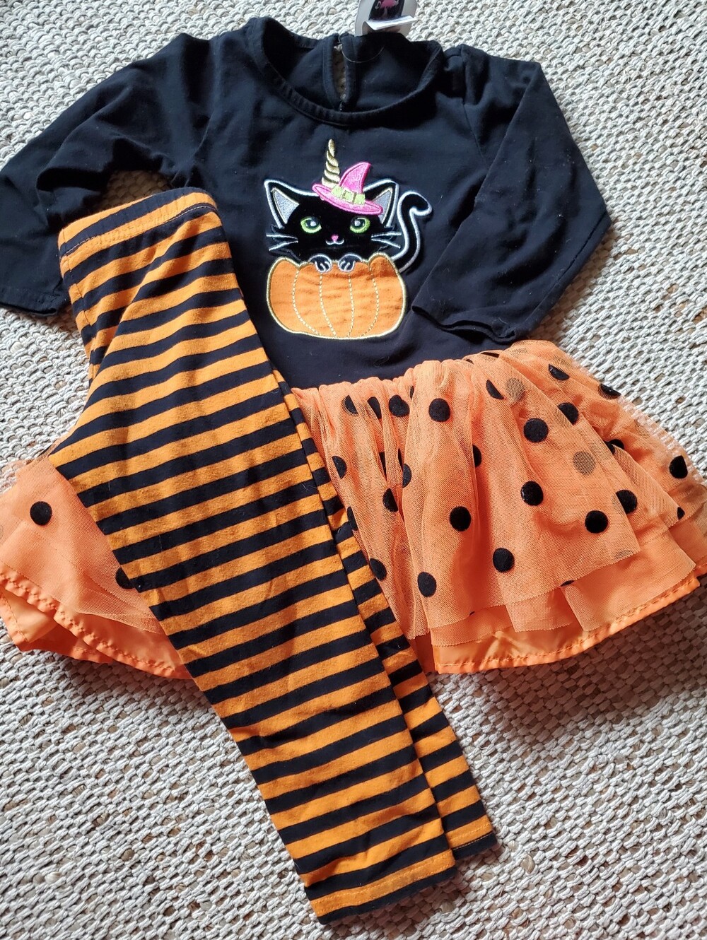 3T Halloween Black & Orange Cat Pumpkin Tutu Outfit